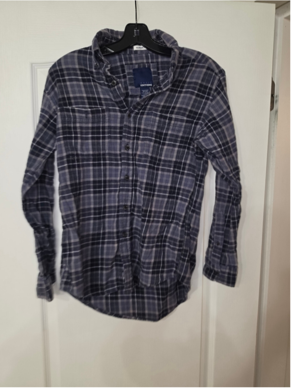 Men's Basic Editions Casual Button Down Shirt Size S Blue Grey Plaid